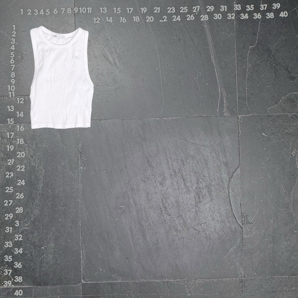ZARA White Ribbed Racerback Crop Tank Top - Picture 2 of 4